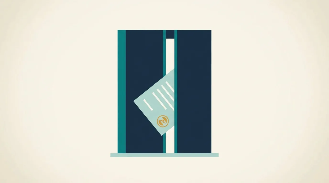 A flat document slides through a narrowing rectangular aperture that is closing to a slit.v
